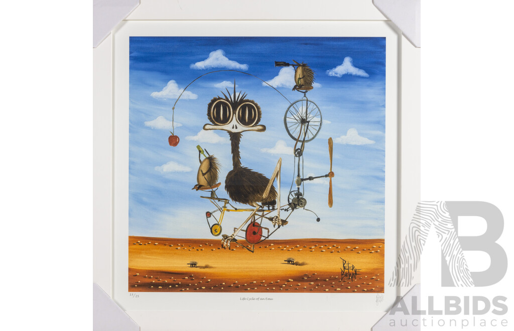 Peter Browne, (20th Century, Australian, 1947-), Life Cycle of an Emu, Giclee Limited Edition Print, Hand Signed, 65H x 65W cm (frame)