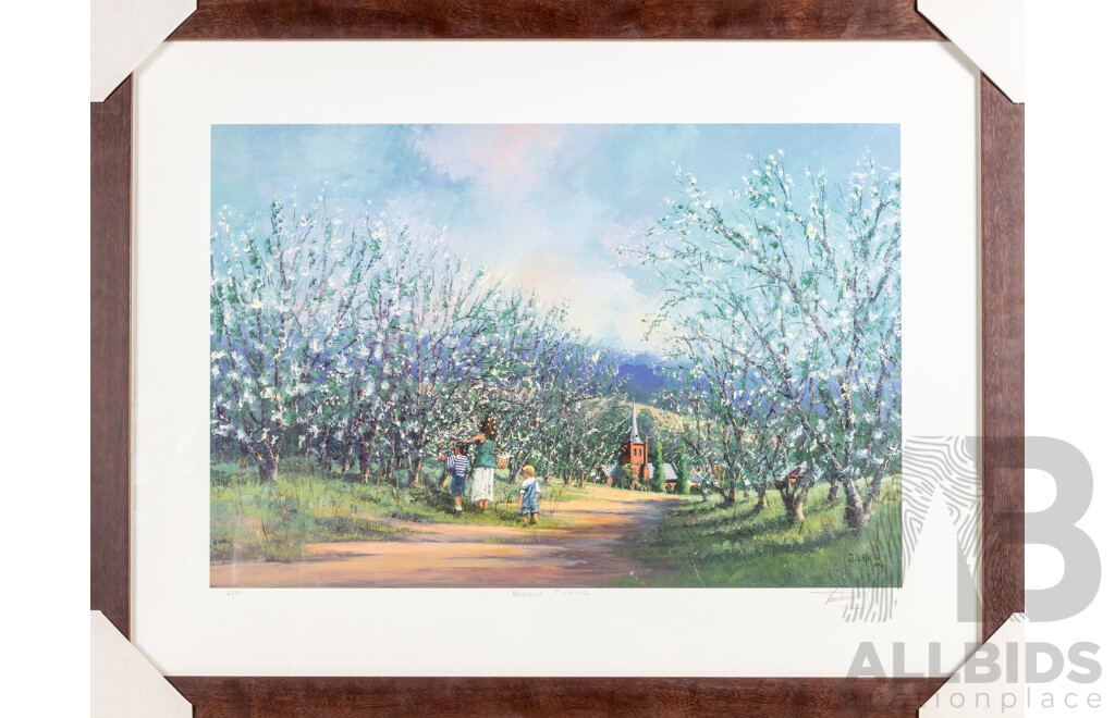 John Vander, (20th Century, Belgian-Born Australian, 1945-), Blossom Picking (1994), Wonderful Quality Reproduction Print After Original Oil, 64H x 83W cm (frame)