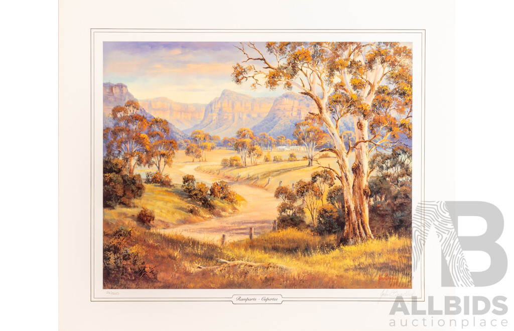 John Bradley (20th Century, Australian, 1945-), Adelong Gold; Ramparts - Capertree; The Grose Valley & Days End - Gloucester, Four Original Signed & Editioned Prints After Originals, 49H x 59W cm (unframed) (4)