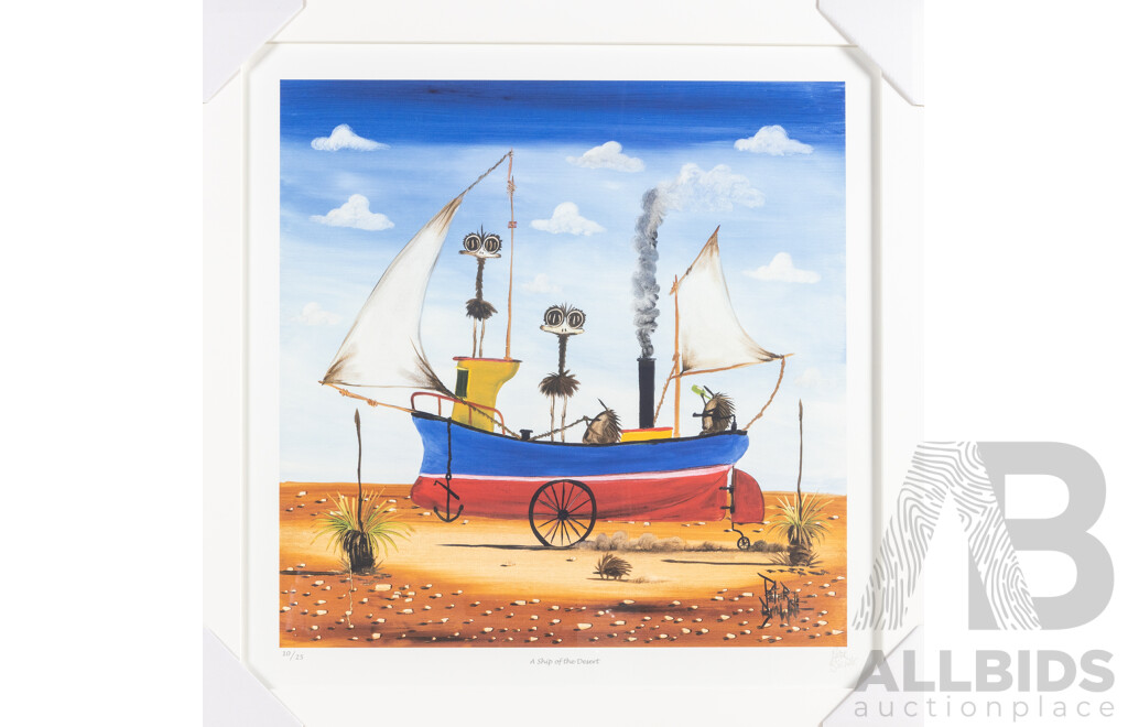 Peter Browne, (20th Century, Australian, 1947-), a Ship of the Desert, Giclee Limited Edition Print, Hand Signed, 65H x 65W cm (frame)