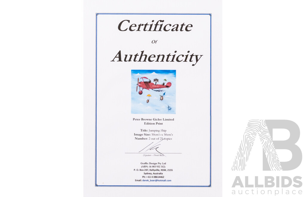 Peter Browne, (20th Century, Australian, 1947-), Jumping Ship, Giclée Limited Edition Print, Hand Signed, 65 x 65 cm (frame)