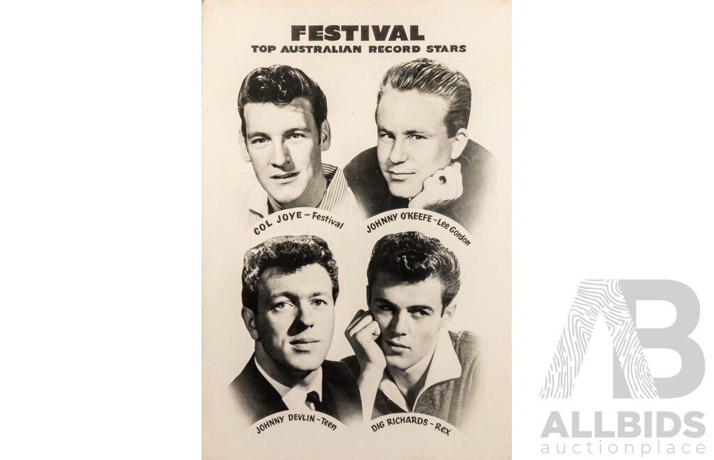 Collection Four Vintage 1960s Rock and Roll Record Store Promotional Posters, One on Board, Including Herman Hermits, Eric Burden and the Animals, The Shadows