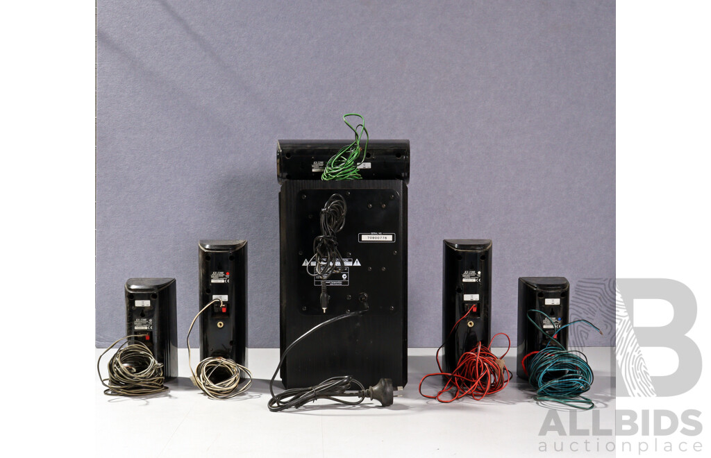 Vintage Kenwood Powered Subwoofer System SW40HT with Set Four KS 2200 Satellite Speakers