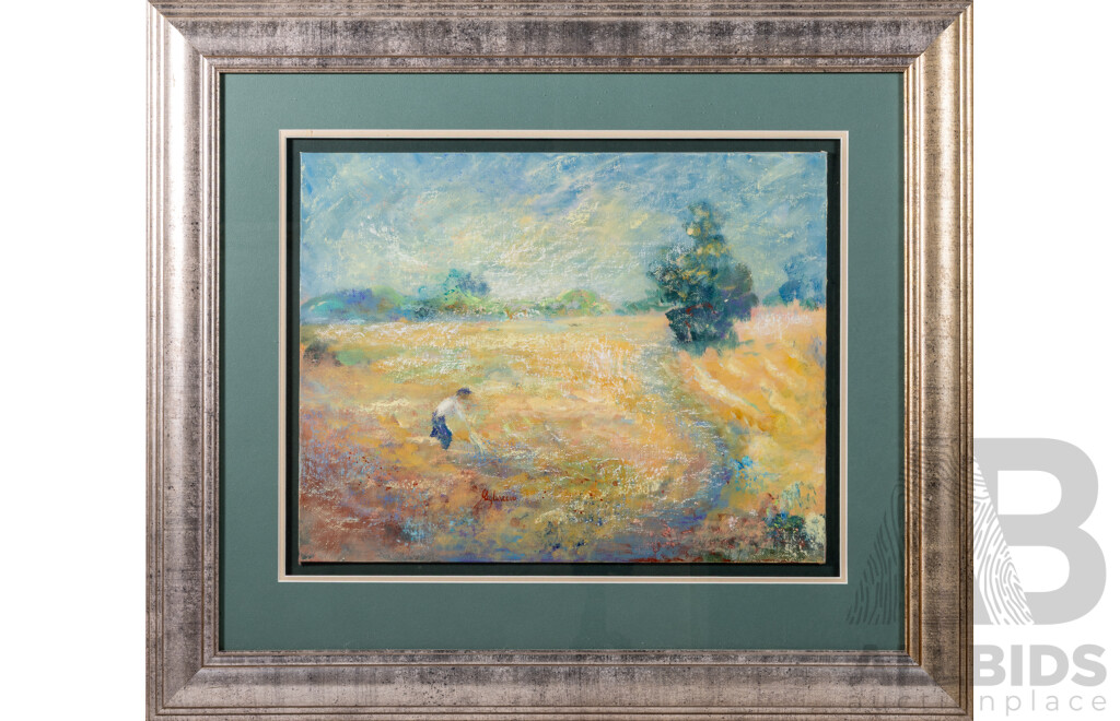 Artist Unknown, (20th Century), Lone Worker on Field, Lovely Original Canvas on Oil, 63 x 72 cm (frame)