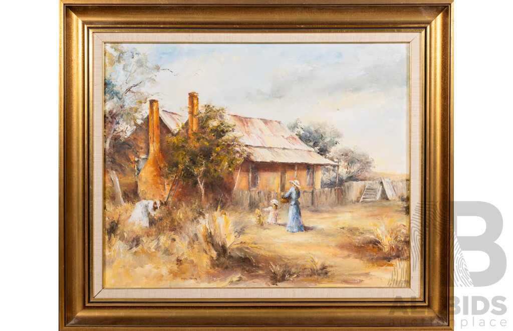 Norma Turner, (20th Century, Australian), Morning Visit, Lovely Original Vintage Oil on Canvas Board, 61 x 73 cm (frame)
