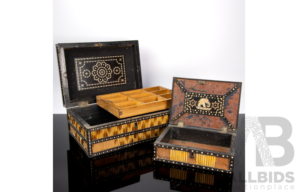 Pair of Graduated Lift Top Jewellery Boxes with Porcupine Quill Exterior