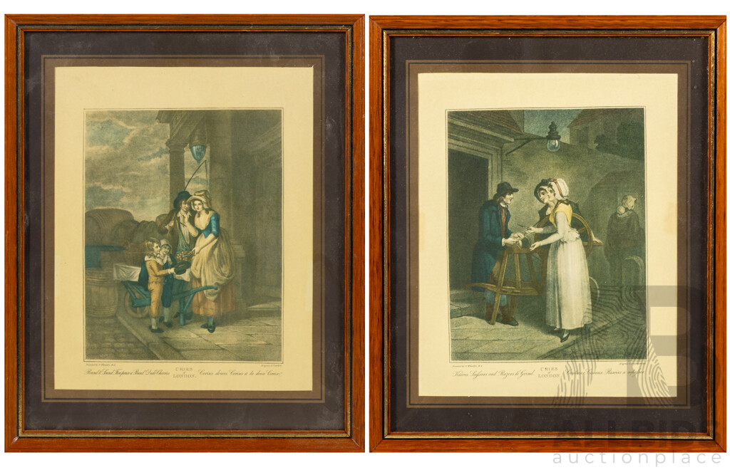 Francis Wheatley, (British, 1747-1801), Pair of Cries of London Reproduction Steel Engraving Prints After Initial Paintings by Wheatley, 19 x 23 cm (frames) (2)