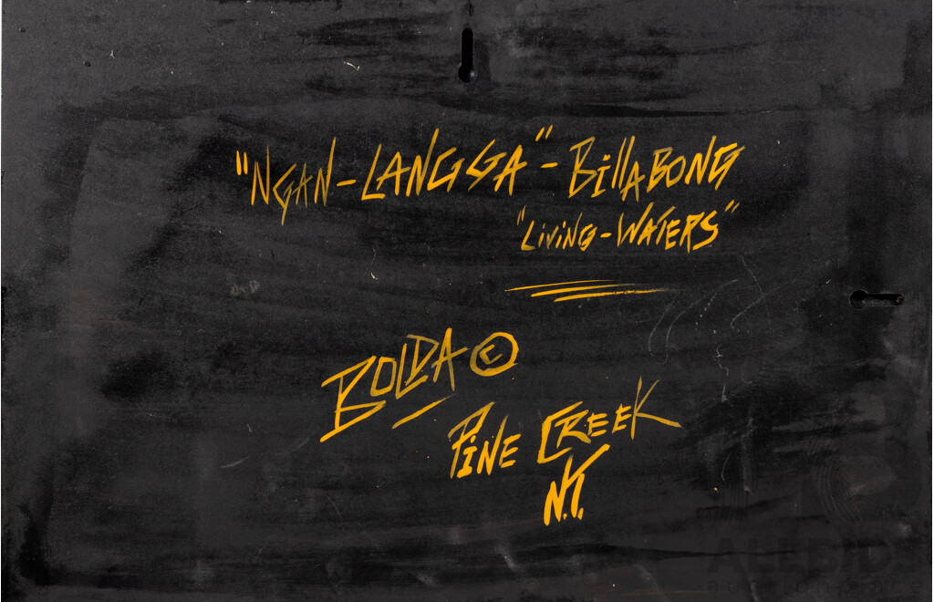 Bolda Hunter, (20th Century, Indigenous-Australian), Ngan-Langga - Billabong Living-Waters, Wonderful Original Acrylic on Wooden Panel with Attached Painted Frame, 39 x 60 cm (frame)