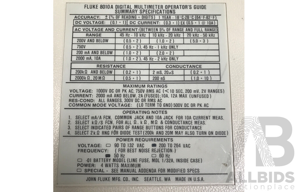 Fluke (8010A) Digital-Multimeter