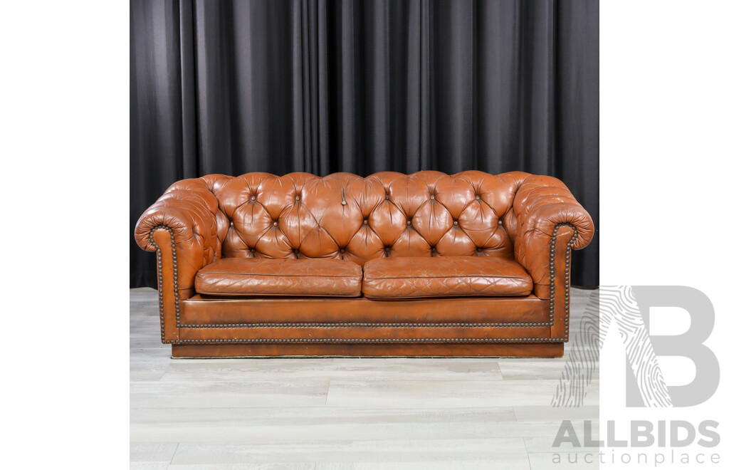 Brown Leather Chesterfield Two Seater Lounge