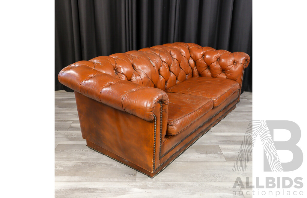 Brown Leather Chesterfield Two Seater Lounge