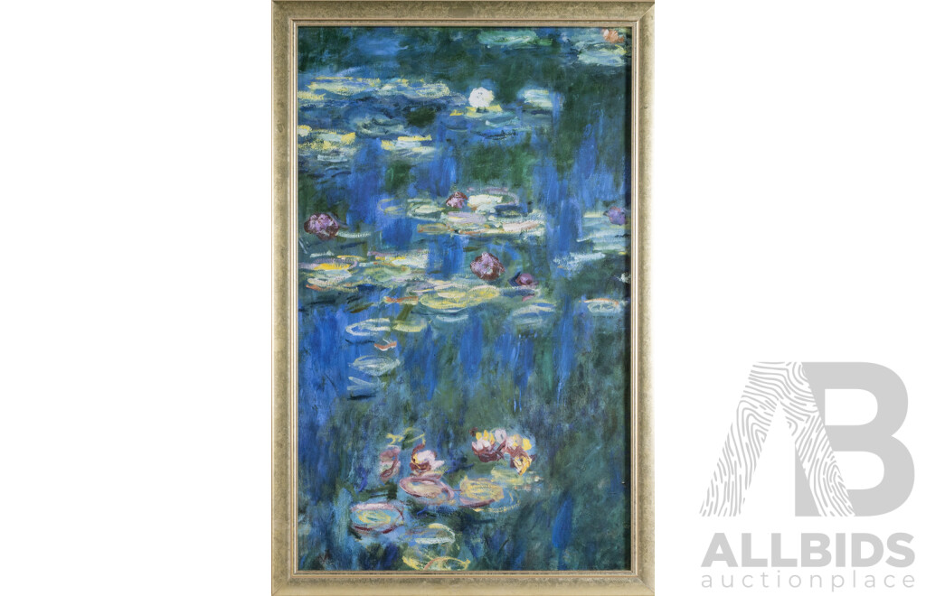 Claude Monet (19/20th Centuries, 1840-1926), Les Nympheas Reflets Verts (Detail), Reproduction Colour Print of Original (1997), 73 x 48 cm (frame)