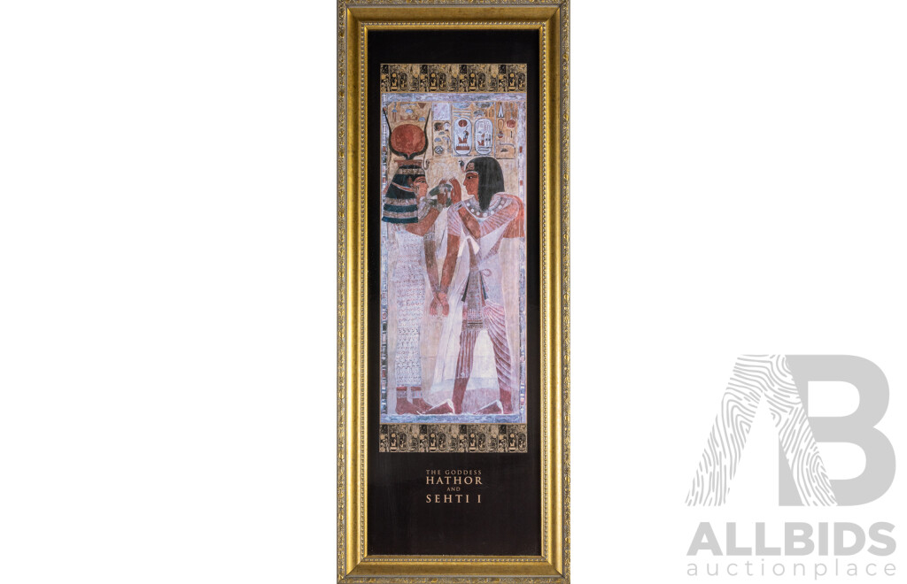 Artist Unknown (20th Century Reproduction), the Goddess Hathor and Seti I, Quality Reproduction Print on Board, 101 x 40 cm (frame)