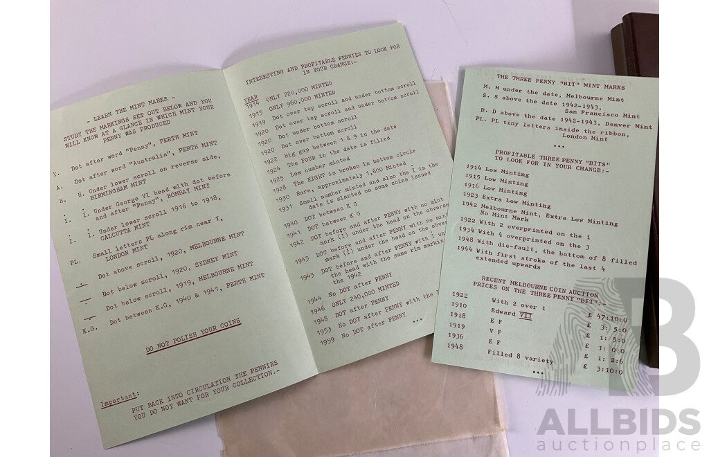 Australian Dansco Penny Album, Examples Spanning 1912 to 1964