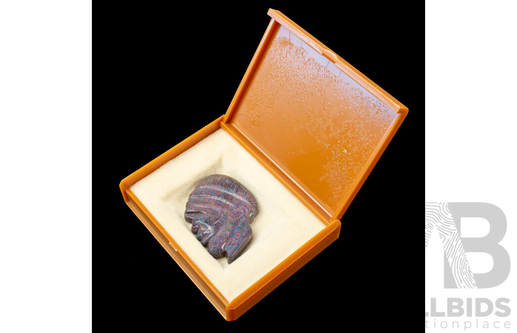 Hand Carved Opal Native Man in Felt Lined Case