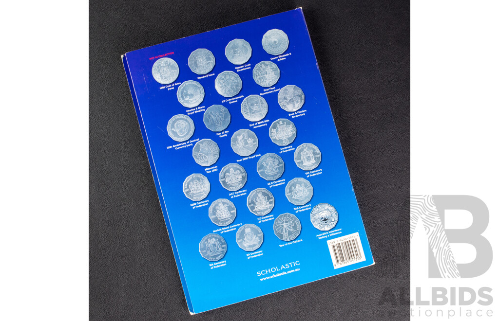 Australian Scholastic Fifty Cent Coin Album Including 1966 Silver Round, 2001 Federation Set, 2000 Royal Visit, 2000 Millennium, 1995 Dunlop, 1970 Cook, 1977 Jubilee, 1981 Charles and Diana