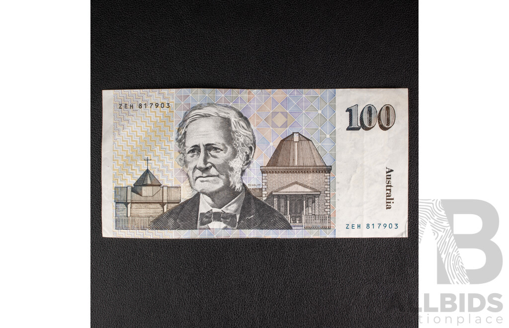Australian 1985 One Hundred Dollar Note, R609 Johnston/Fraser ZEH 817903