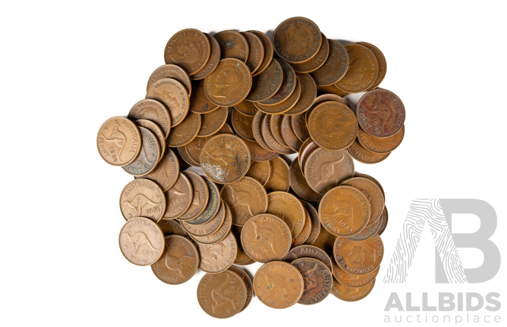 Collection of Australian KGVI Pennies, Examples Spanning 1938 to 1952