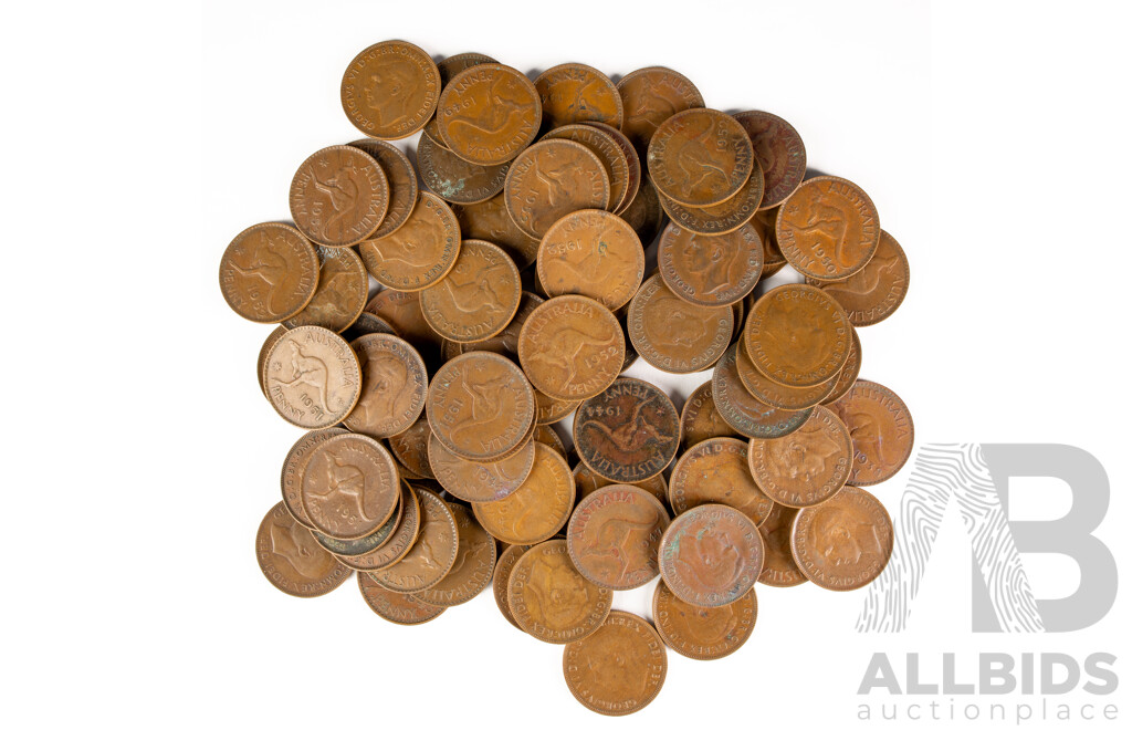 Collection of Australian KGVI Pennies, Examples Spanning 1938 to 1952