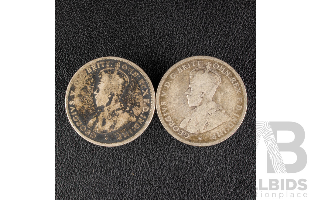 Two Australian KGV Silver Florins Including 1916 Melbourne Mint and 1918 .925