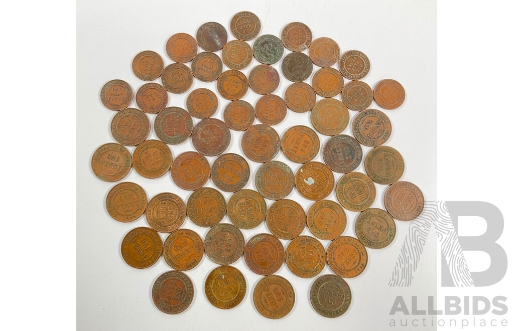 Collection of Australian KGV Pennies Including Spanning 1911 to 1936 with Half Pennies Spanning 1911 to 1936 Including 1912H, 1916I, 1917I