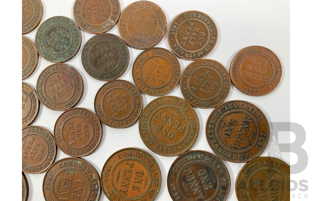 Collection of Australian KGV Pennies Including Spanning 1911 to 1936 with Half Pennies Spanning 1911 to 1936 Including 1912H, 1916I, 1917I