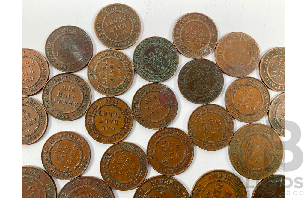 Collection of Australian KGV Pennies Including Spanning 1911 to 1936 with Half Pennies Spanning 1911 to 1936 Including 1912H, 1916I, 1917I