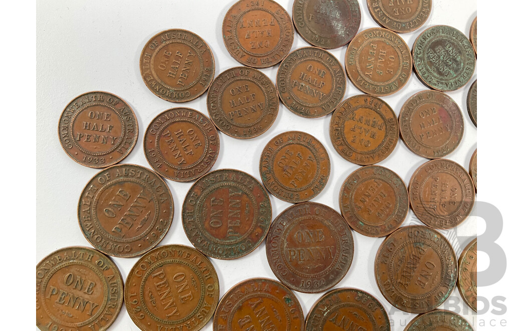 Collection of Australian KGV Pennies Including Spanning 1911 to 1936 with Half Pennies Spanning 1911 to 1936 Including 1912H, 1916I, 1917I