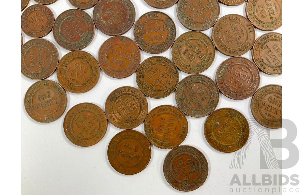 Collection of Australian KGV Pennies Including Spanning 1911 to 1936 with Half Pennies Spanning 1911 to 1936 Including 1912H, 1916I, 1917I