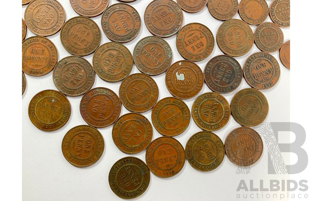 Collection of Australian KGV Pennies Including Spanning 1911 to 1936 with Half Pennies Spanning 1911 to 1936 Including 1912H, 1916I, 1917I