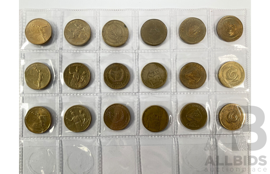 Collection of Australian Commemorative One Dollar Coins Spanning 1986 to 2011 Including International Year of Peace, Land Care, Making a Differance, Year of the Outback, Sir Henry Parkes, CHOGM, 100 Years of ANZAC and More
