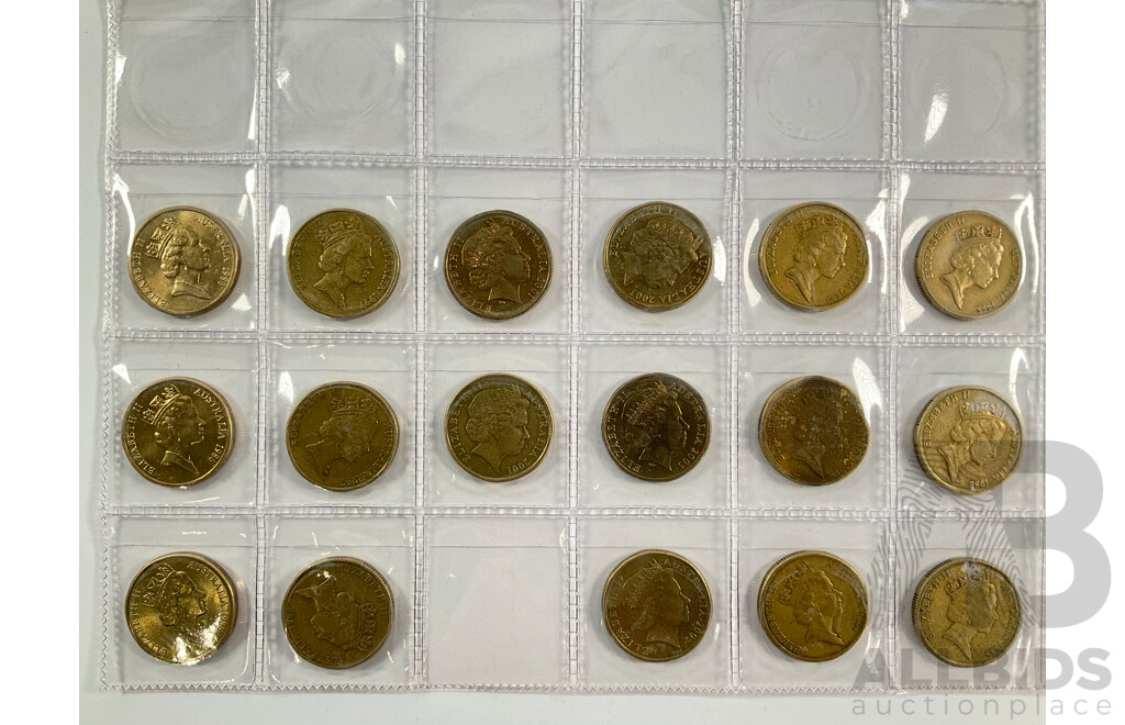 Collection of Australian Commemorative One Dollar Coins Spanning 1986 to 2011 Including International Year of Peace, Land Care, Making a Differance, Year of the Outback, Sir Henry Parkes, CHOGM, 100 Years of ANZAC and More