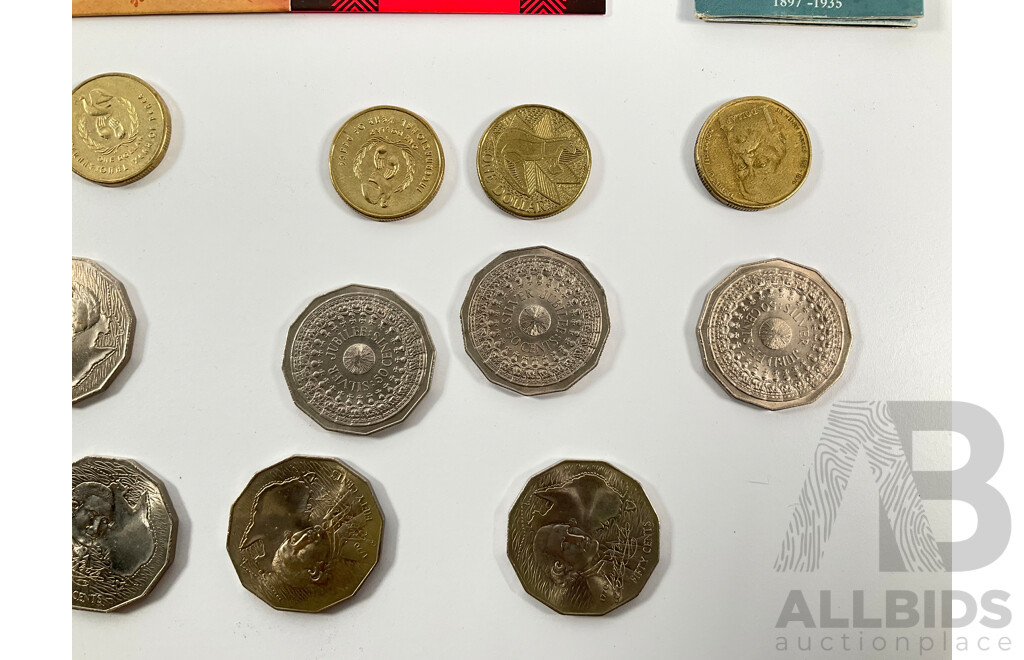 Collection of Australian Commemorative Coins Including One Dollars 1997 Kingsford Smith C Mint Mark, 2010 One Hundred Years of Australian Coinage C Mint Mark, 2012 Wheat Sheaf C Mint Mark, 2011 Dame Joan Sutherland...........