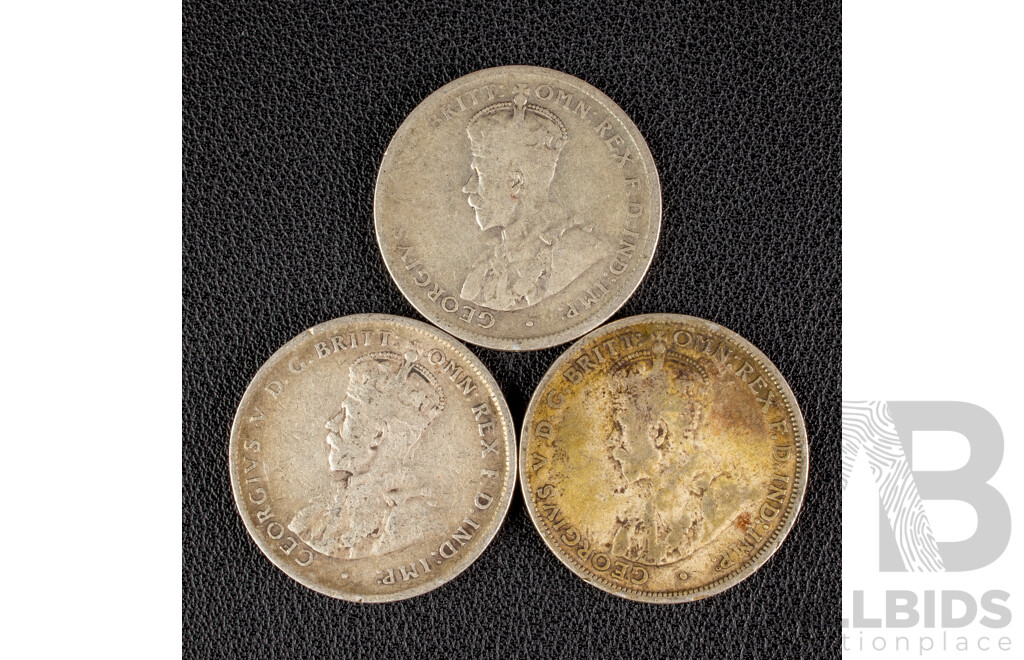 Three Australian KGV Silver Florins 1924, 1925, 1926  .925