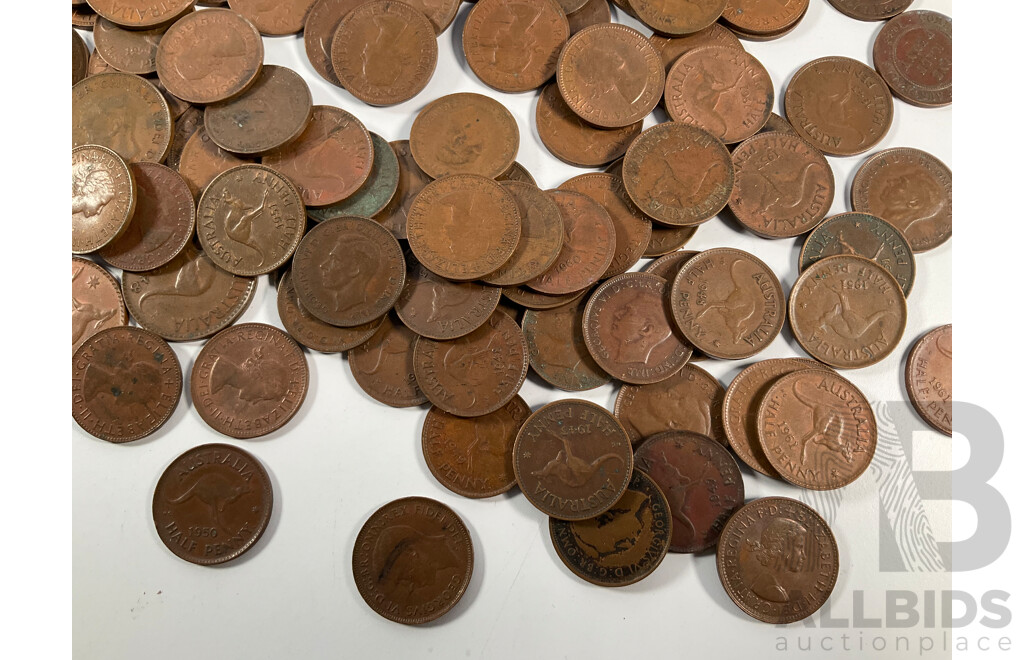 Collection of Australian KGV/KGVI/QE2 Pennies Spanning 1927 to 1964 and Half Pennies Spanning 1914 to 1964