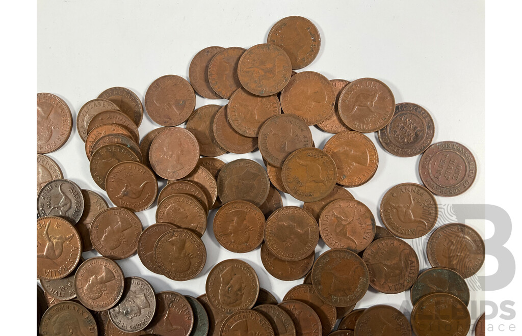 Collection of Australian KGV/KGVI/QE2 Pennies Spanning 1927 to 1964 and Half Pennies Spanning 1914 to 1964