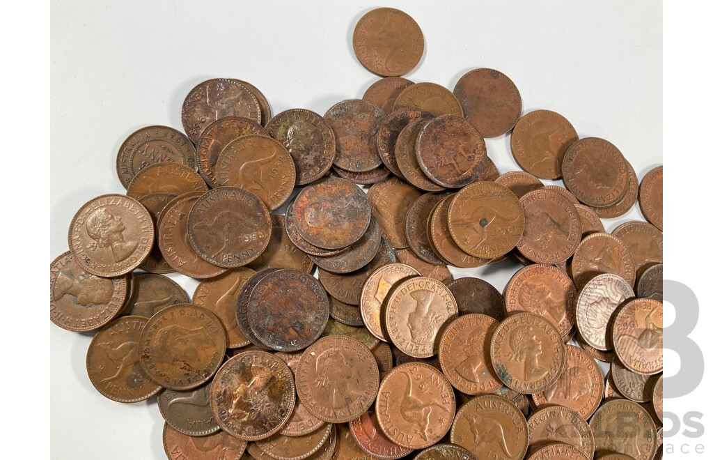 Collection of Australian KGV/KGVI/QE2 Pennies Spanning 1927 to 1964 and Half Pennies Spanning 1914 to 1964
