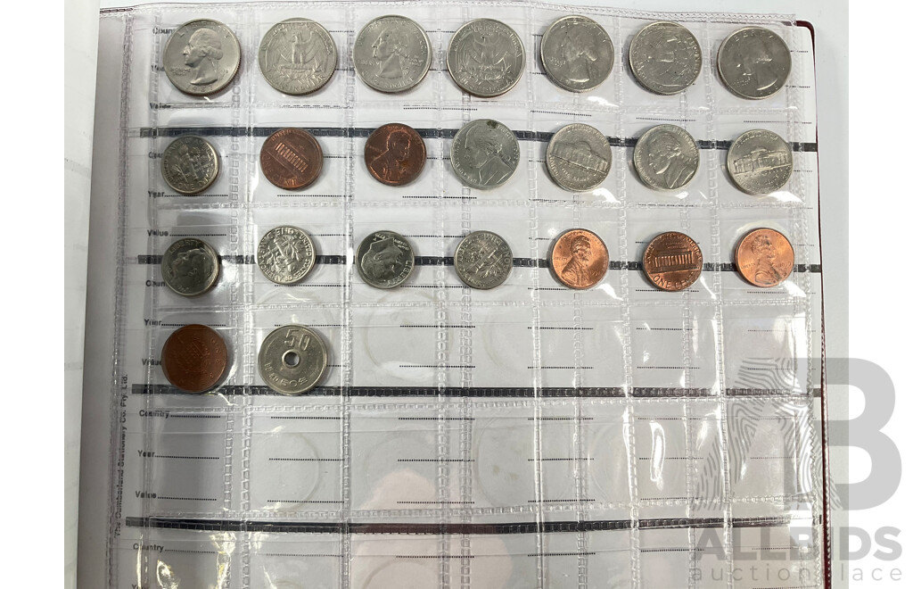Renniks Album of Australian Commemorative One Dollars, Twenty and Fifty Cents Spanning 1970 to 2012 with Assortment of USA Coins