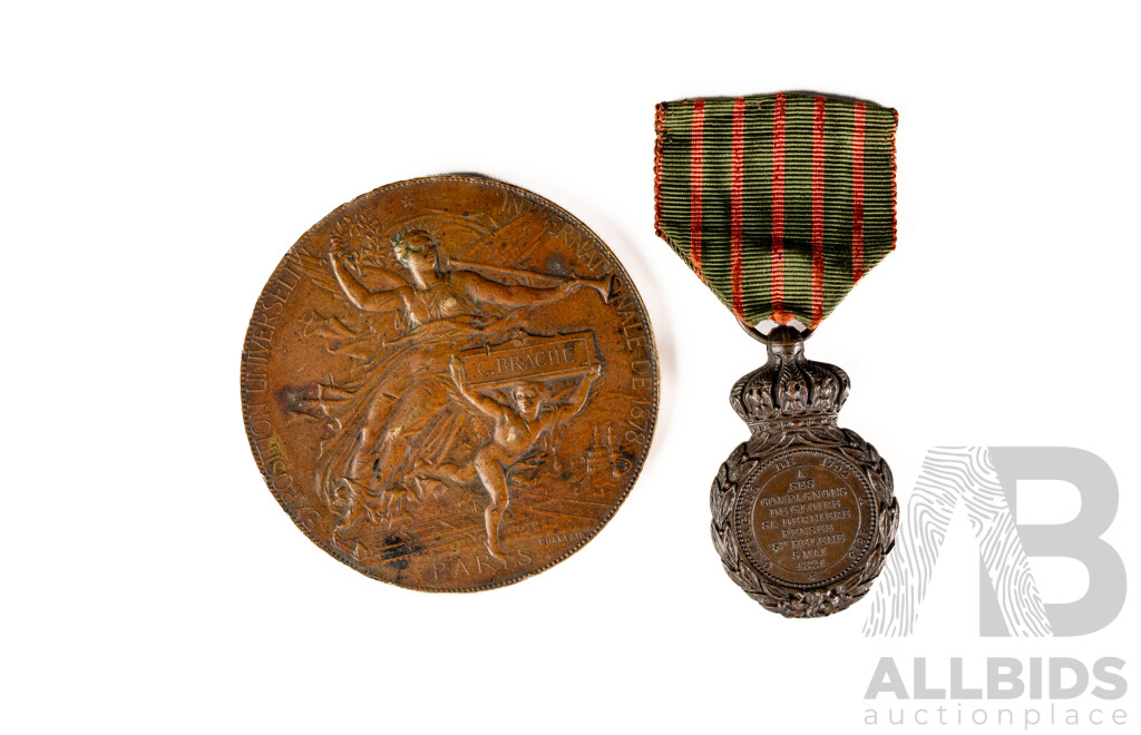 France 1878 Paris Chaplain International Universal Exhibition Medallion and Napoleon III 1821 St Helena Medal