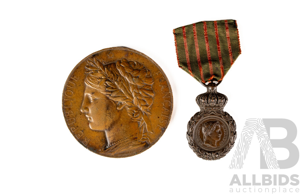 France 1878 Paris Chaplain International Universal Exhibition Medallion and Napoleon III 1821 St Helena Medal