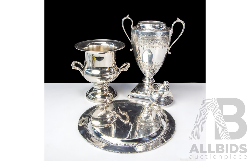 Large Silver Plate Urn with Single Tap and Champagne Bucket