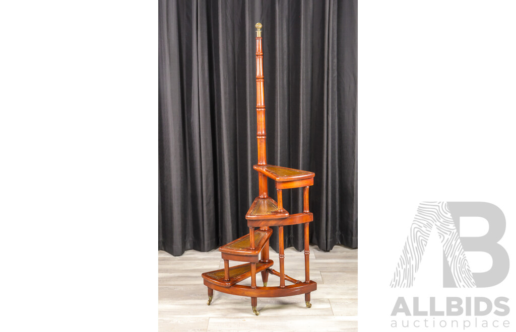 Georgian Style Mahogany Spiral Library Staircase with Leather Inset Treads