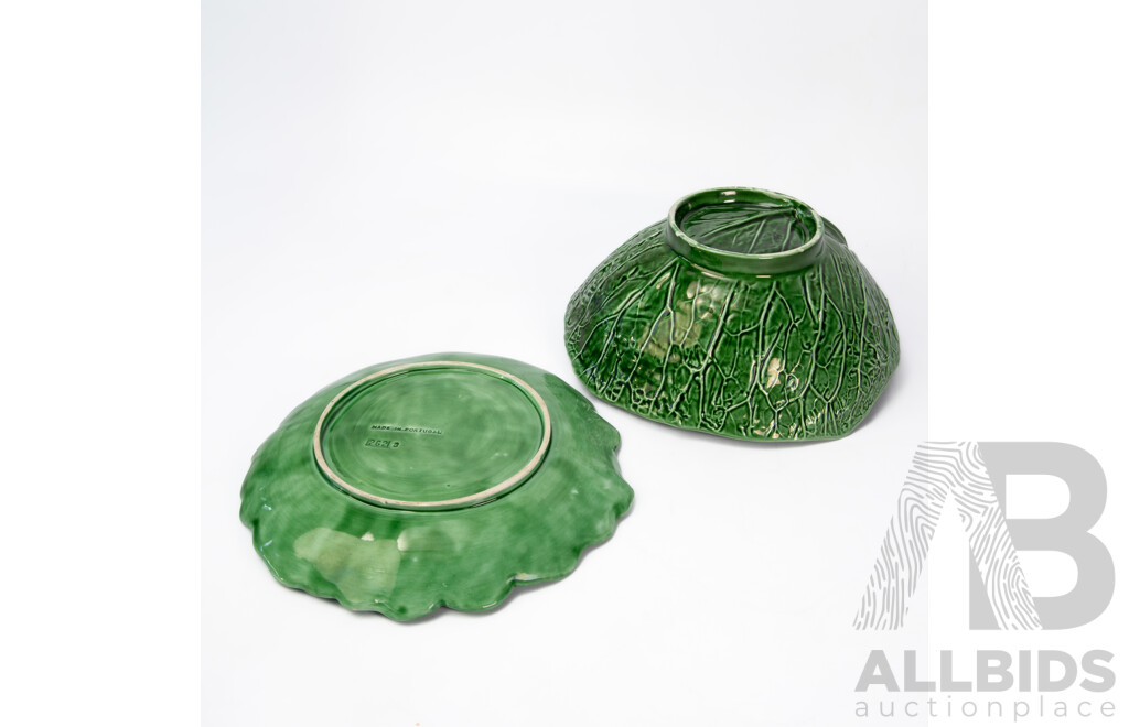 Bordallo Pinheiro Cabbage Leaf Bowl and Dish, Portugal