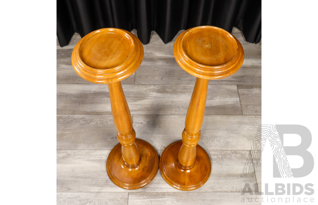Pair of Vintage Turned Elm Pedestal
