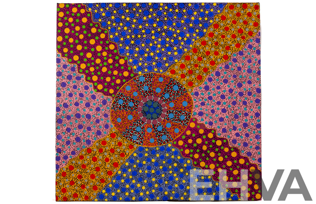 Claire E. Hayes (Peltharre), (20th Century, Indigenous-Australian, 1965), Dreaming Tracks, Wonderful Original Acrylic on Canvas, 71 x 74 cm