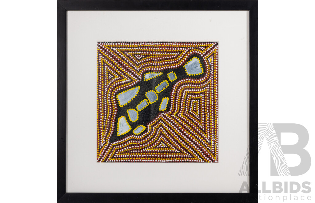 Cassie Rangi, (20th Century, Indigneous-Australian), Fish & Water Creatures, Pair of Original Acrylics on Canvas Framed Under Glass, 40 x 40 cm (frames) (2)