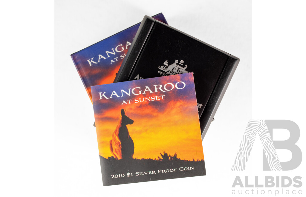 Australian RAM 2010 Silver Proof One Dollar Coin, Kangaroo at Sunset .999
