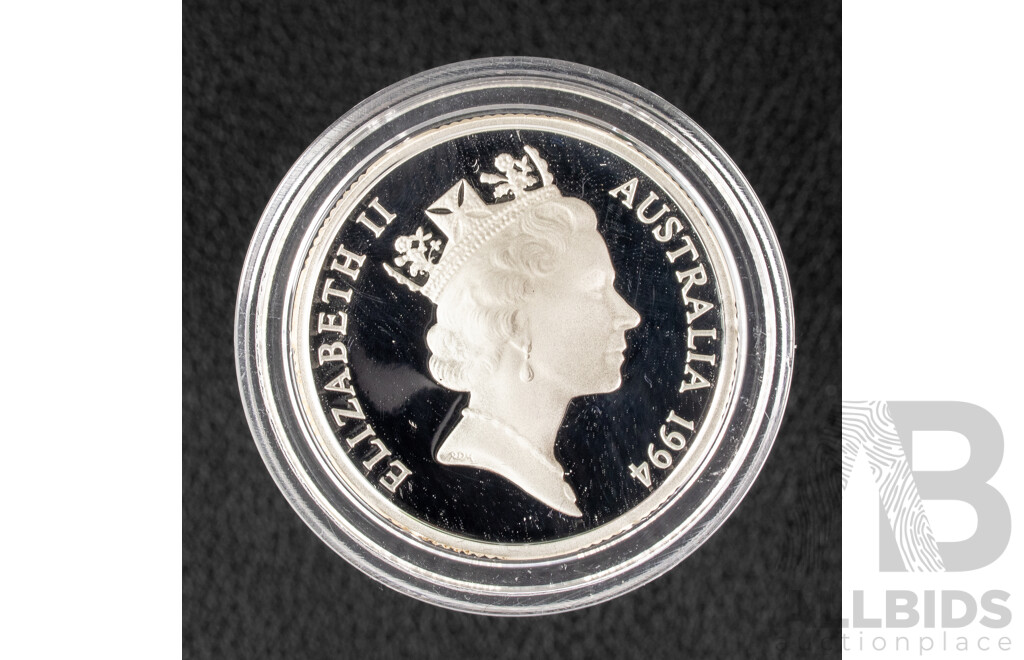 Australian RAM 1994 Silver Proof One Dollar Coin, Tenth Anniversary of the Replacement of the One Dollar Note .925