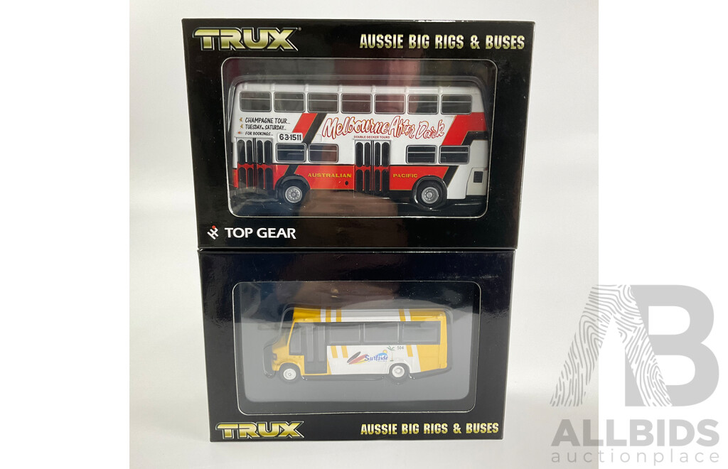 Trux Diecast Mercedes Minibus Pacific Fair and Leyland Atlantean Double Coach Melbourne After Dark  - 1:76 Scale