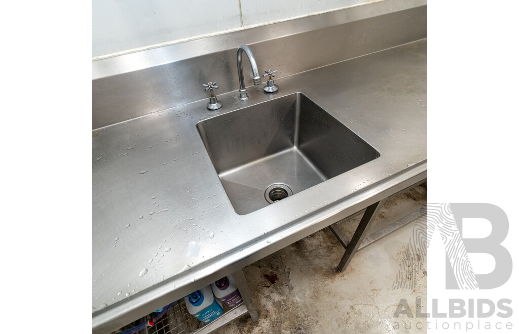 Commercial Stainless Steel Corner Workbench with Underbench Storage & Quantity of 3 Sink's